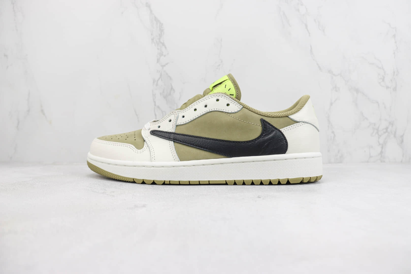 乔丹Travis Scott x Air Jordan 1 Low Golf纯原版本高尔夫AJ1低帮敏感内容联名橄榄绿白黑倒钩板鞋 莆田AJ货源 货号:FZ3124-200