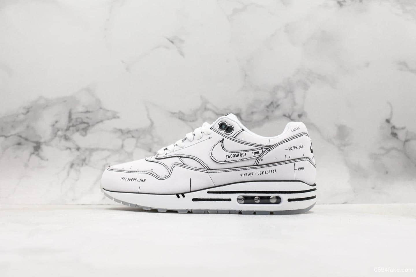 耐克Nike Air Max 1 Sketch Schematic联名款公司级手绘涂鸦小气垫手稿二次元黑线描绘小气垫运动潮鞋 (ID:10137) - 图片1