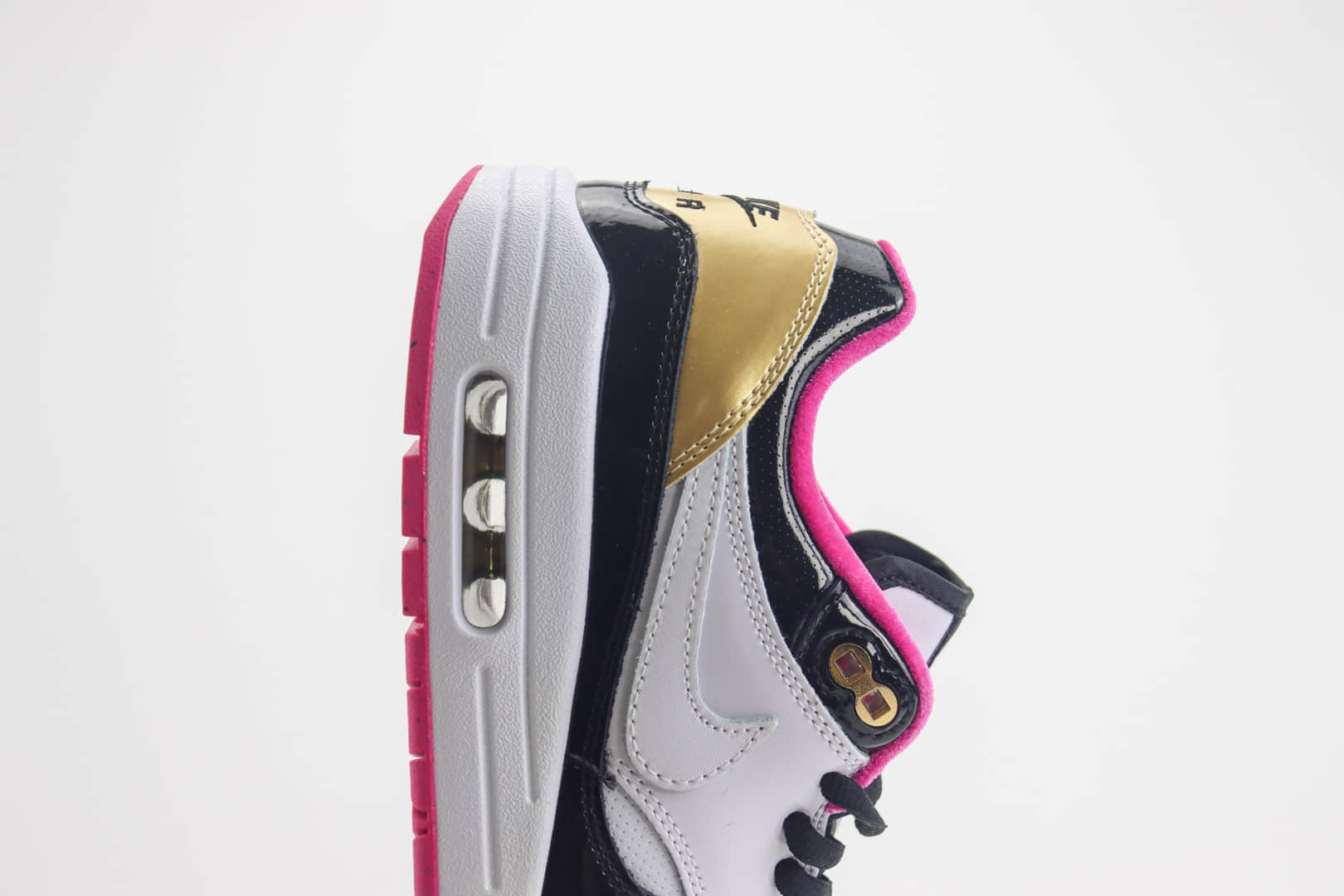 耐克Nike Air Max 1纯原版本Max1漆皮黑粉复古气垫跑鞋 莆田耐克工厂 货号:HJ3966-110
