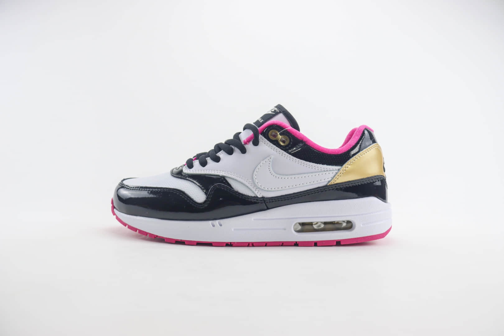 耐克Nike Air Max 1纯原版本Max1漆皮黑粉复古气垫跑鞋 莆田耐克工厂 货号:HJ3966-110