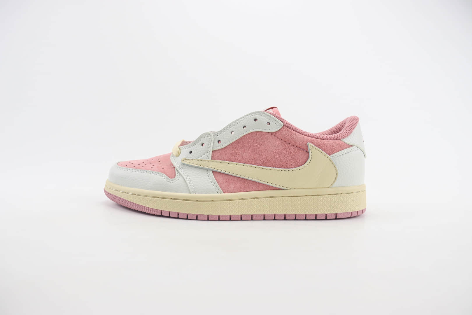 耐克Travis Scott x Air Jordan 1 Low纯原版本低帮AJ1桃粉白倒钩敏感内容联名板鞋 莆田耐克工厂 (ID:104286) - 图片1