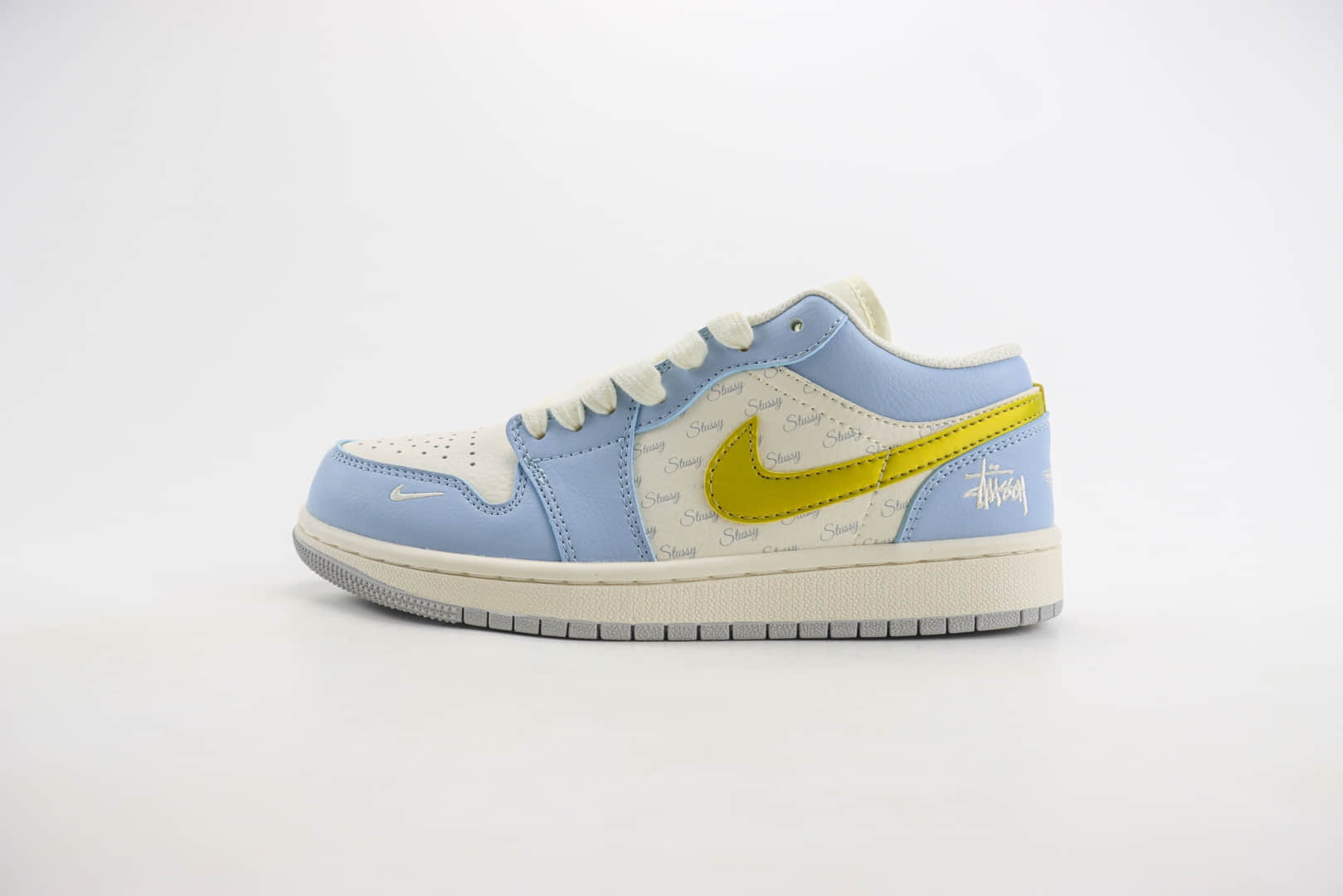 乔丹Stussy x Air Jordan 1 Low纯原版本斯图西AJ1联名白蓝黄板鞋 莆田AJ工厂 (ID:105717) - 图片1