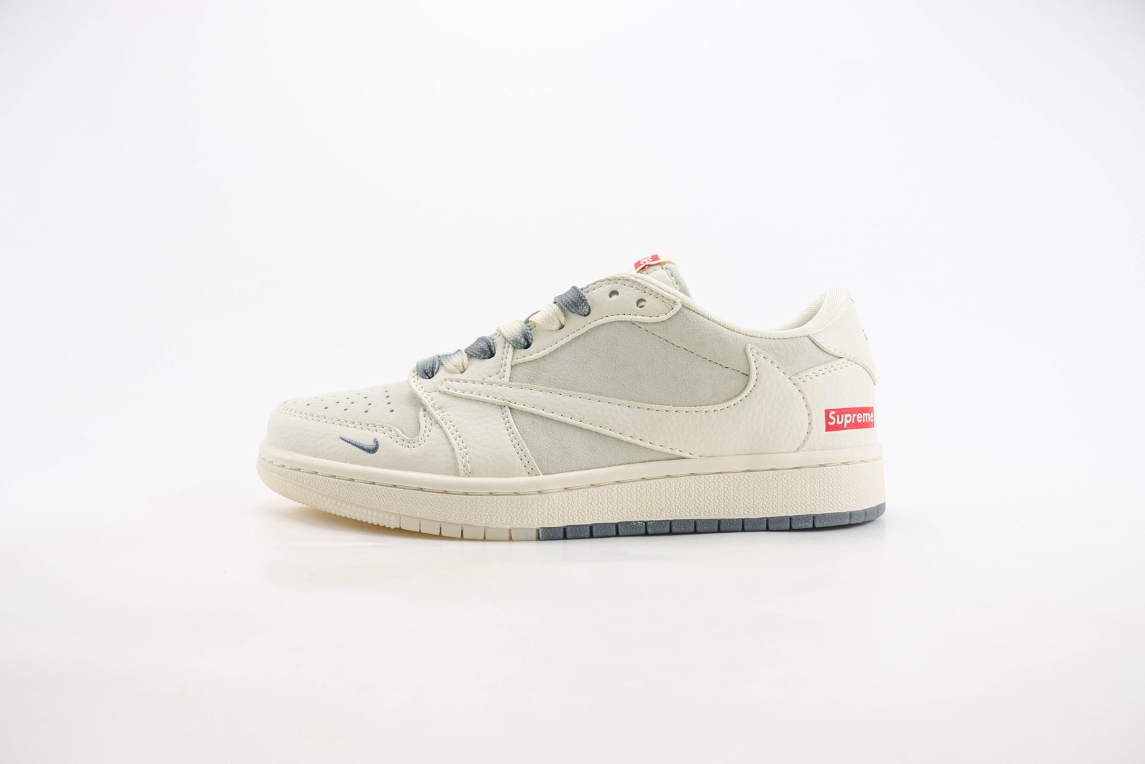 乔丹Supreme x Air Jordan 1 Low纯原版本低帮AJ1倒钩白灰Supreme联名篮球鞋 莆田AJ货源 (ID:107476) - 图片1
