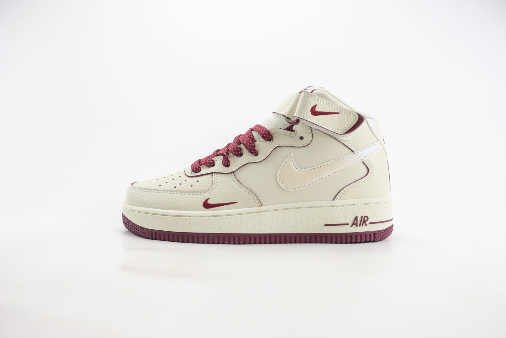 耐克Nike Air Force 1 Mid纯原版本空军一号AF1酒红珠光勾中帮板鞋 莆田天花板AF1 (ID:107533) - 图片1