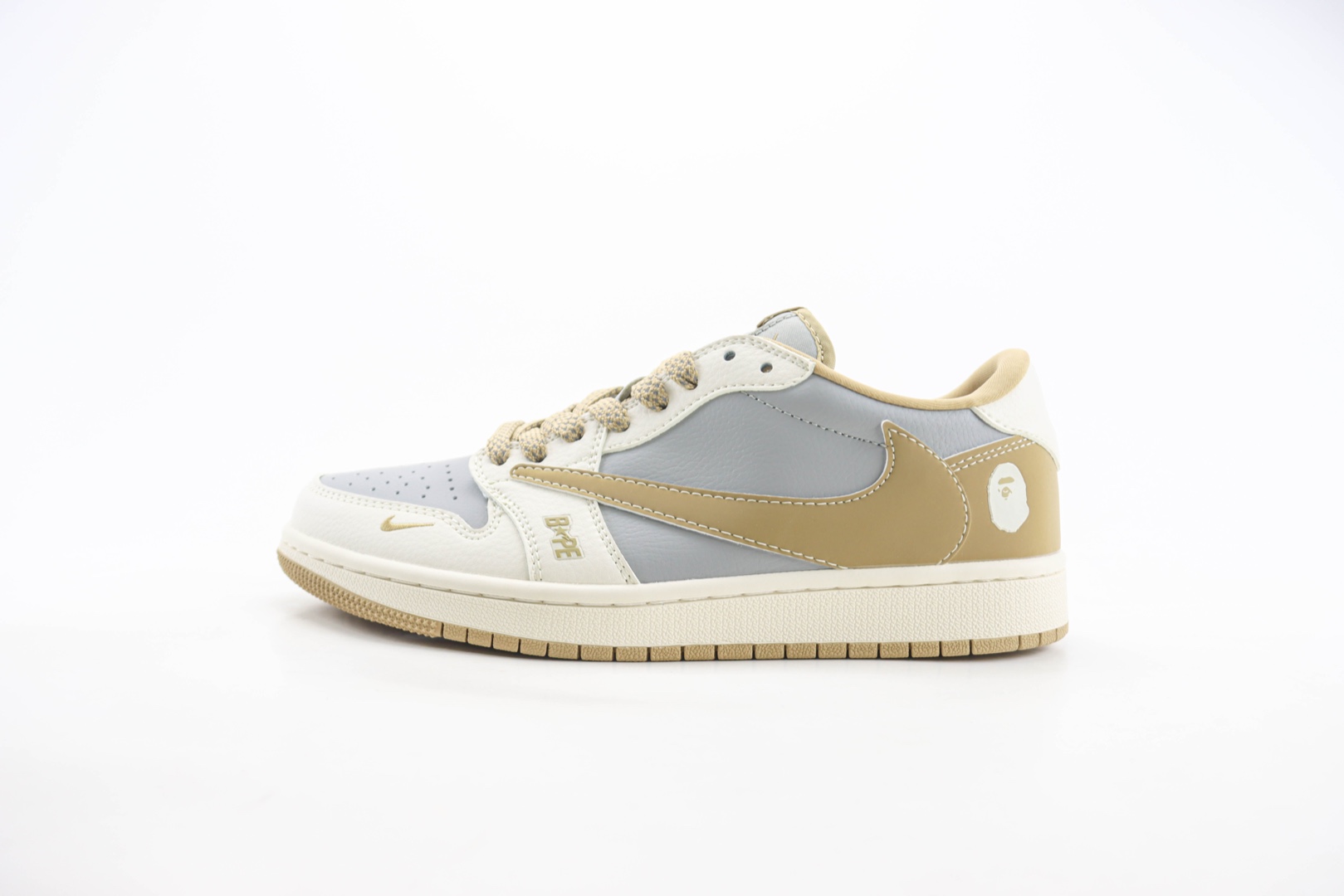 乔丹BAPE x Air Jordan 1 Low纯原版本猿人头联名AJ1米灰卡其低帮休闲板鞋 莆田AJ货源 (ID:107675) - 图片1