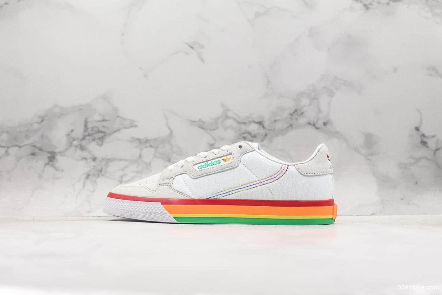 阿迪达斯Adidas Continental Vulc开口笑二代白彩虹公司级带半码 进口猪八帆布材质 欧斯莱组合乳胶鞋垫 (ID:10881) - 图片1
