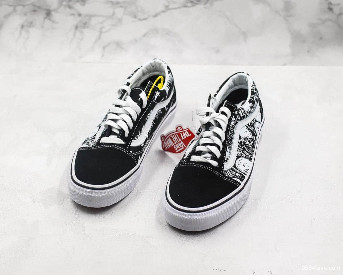 万斯Vans Old Skool黑白骷髅头印花公司级带半码 1:1硫化工艺 原钢印 货号:VN0A4BV5V8V