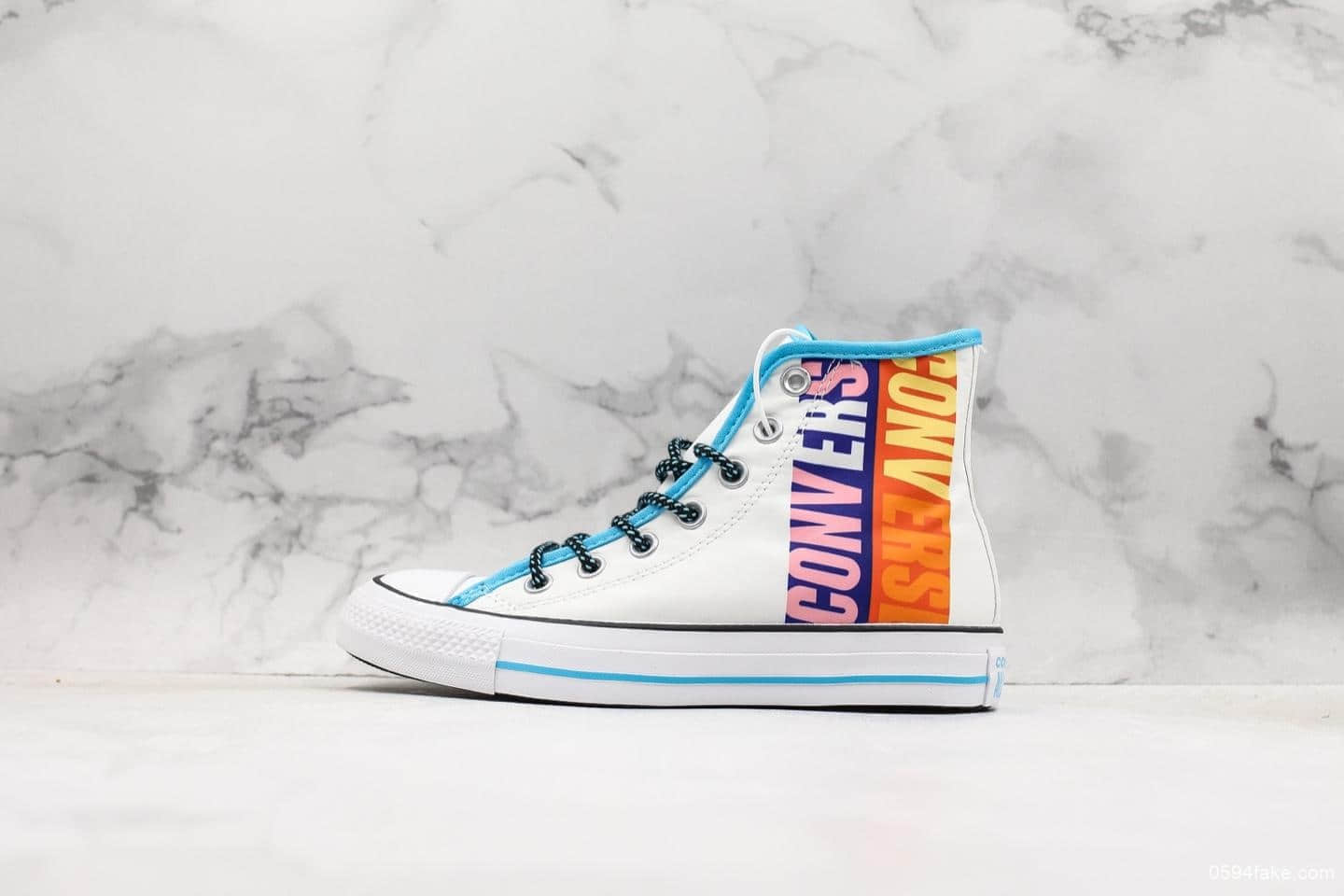 匡威Converse Chuck Taylor AII Star蓝白彩色字母涂鸦帆布鞋公司级带半码 时尚潮人必备单品 (ID:11029) - 图片1