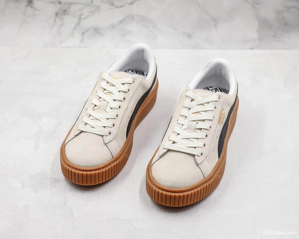 彪马Puma Suede Platform蕾哈娜白棕公司级 全头层牛皮革 佟丽娅同款 货号:363559-01