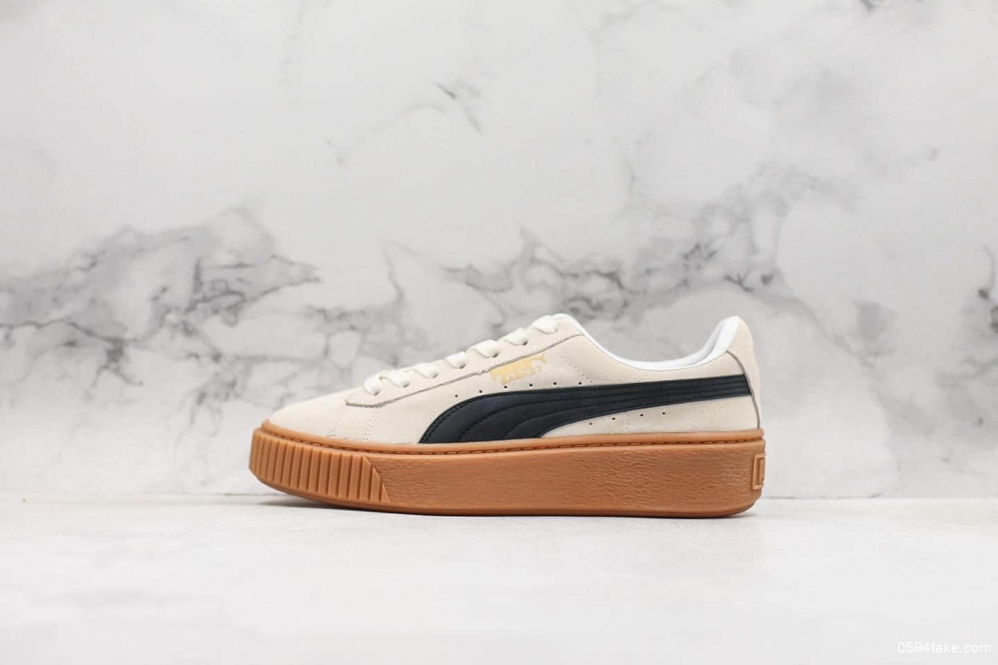 彪马Puma Suede Platform蕾哈娜白棕公司级 全头层牛皮革 佟丽娅同款 (ID:11056) - 图片1