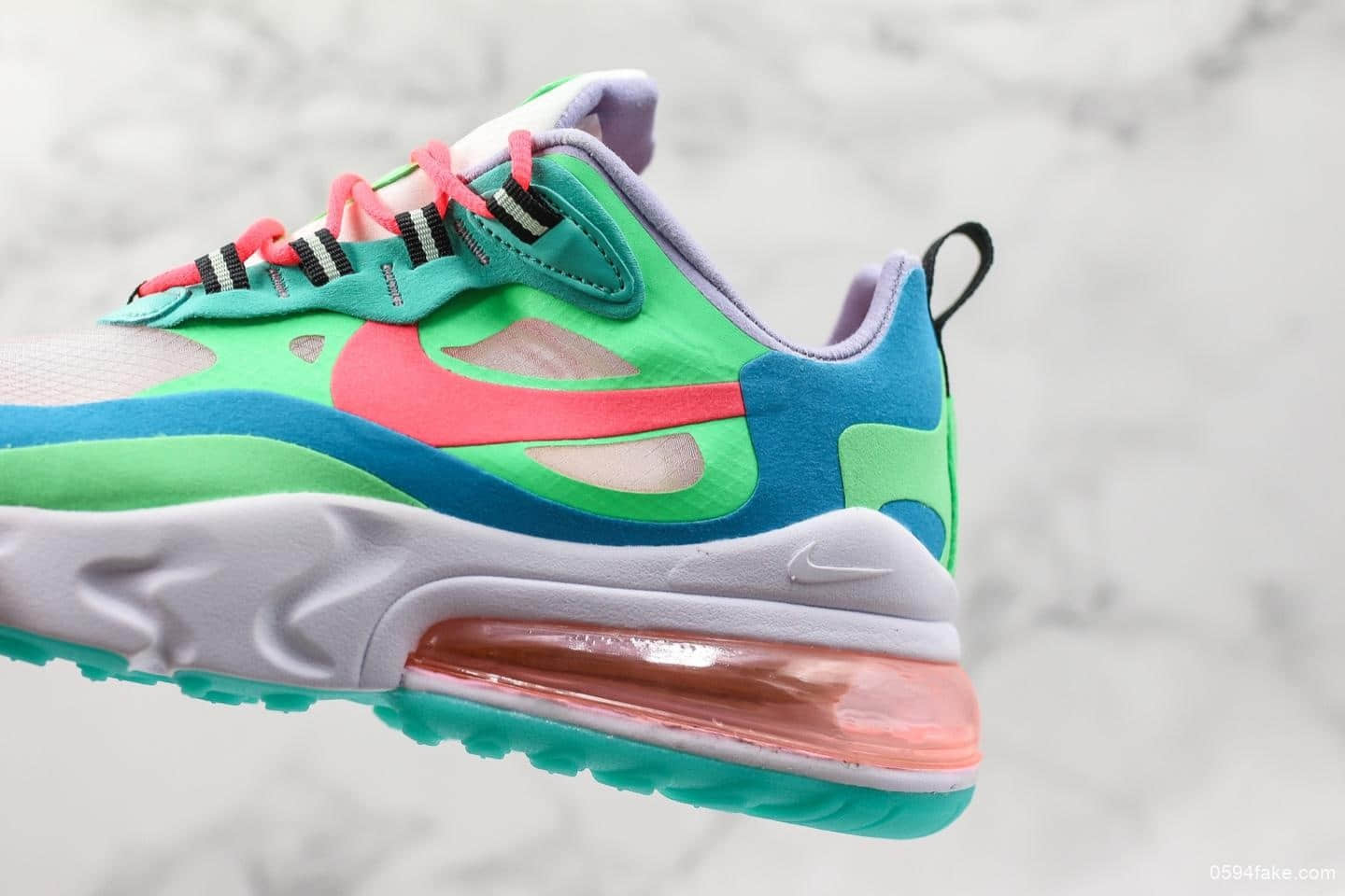 耐克Nike Air Max 270 React绿蓝红公司级 高频网面 复古技能风休闲缓震鞋 货号:AT6174-300