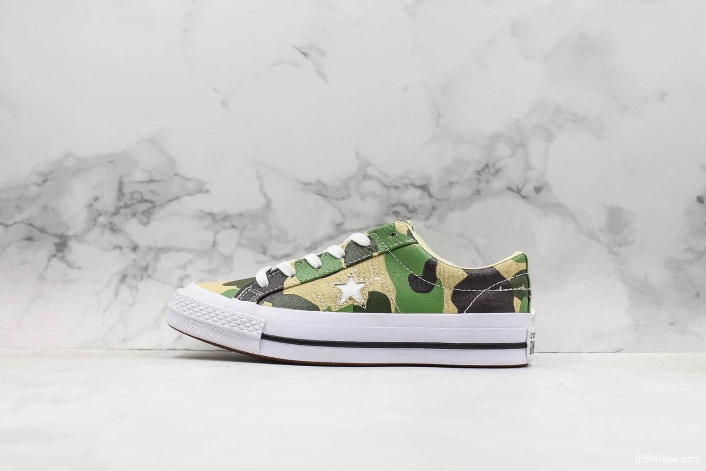匡威Converse One Star杰克一星木村系列低帮迷彩军绿真标带半码复古硫化板鞋全新黑盒新标 (ID:11219) - 图片1