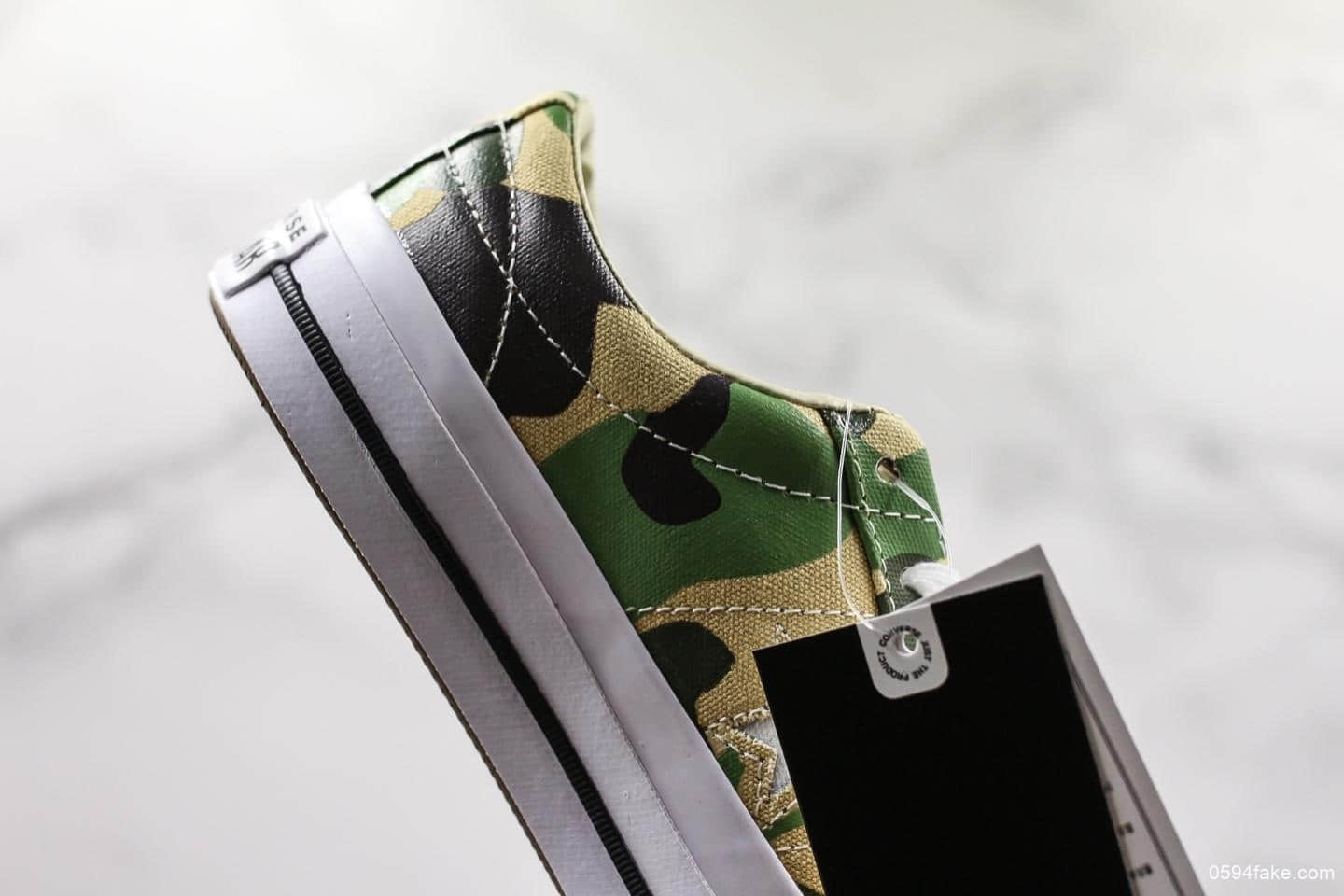 匡威Converse One Star杰克一星木村系列低帮迷彩军绿真标带半码复古硫化板鞋全新黑盒新标 货号：165027C
