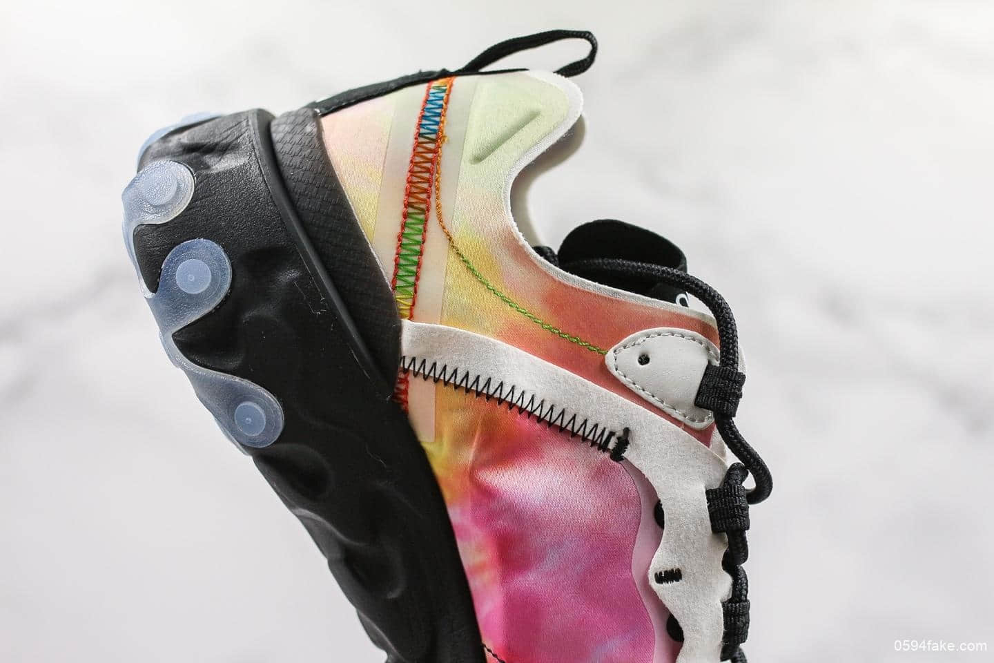 耐克Nike React Element 55 PRM SU19“Tie Dye”高桥盾联名彩虹炫彩扎染跑鞋公司级带半码原厂韩国进口纱网 货号:CJ6896-901