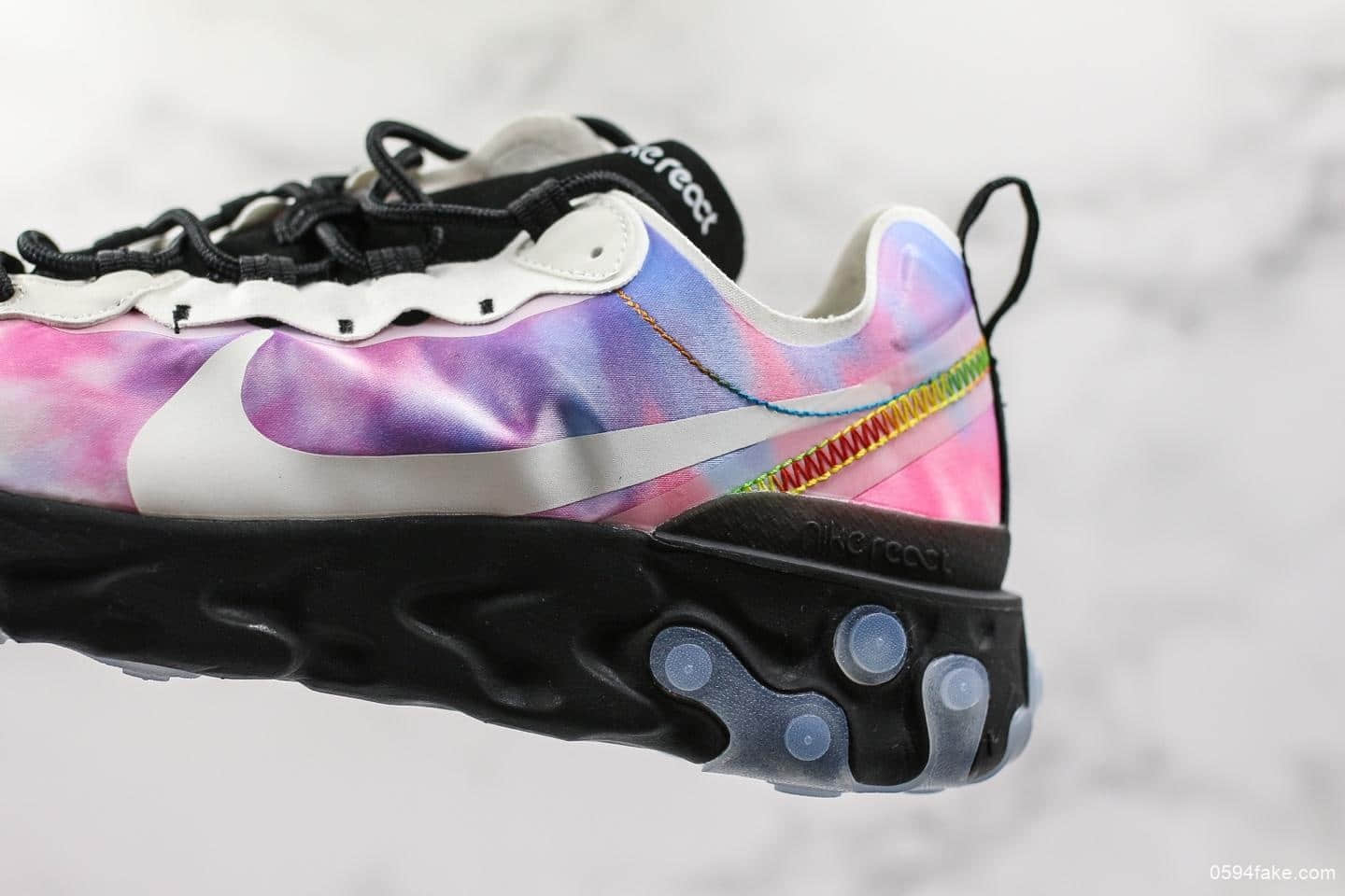 耐克Nike React Element 55 PRM SU19“Tie Dye”高桥盾联名彩虹炫彩扎染跑鞋公司级带半码原厂韩国进口纱网 货号:CJ6896-901