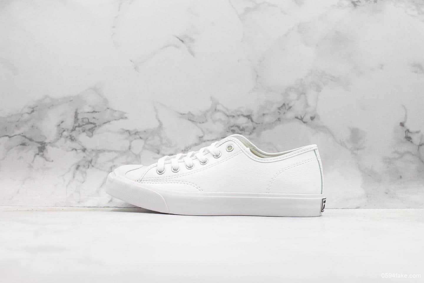 匡威Converse Jack Purcell开口笑皮面板鞋白色真标带半码 正确蓝底 (ID:11300) - 图片1