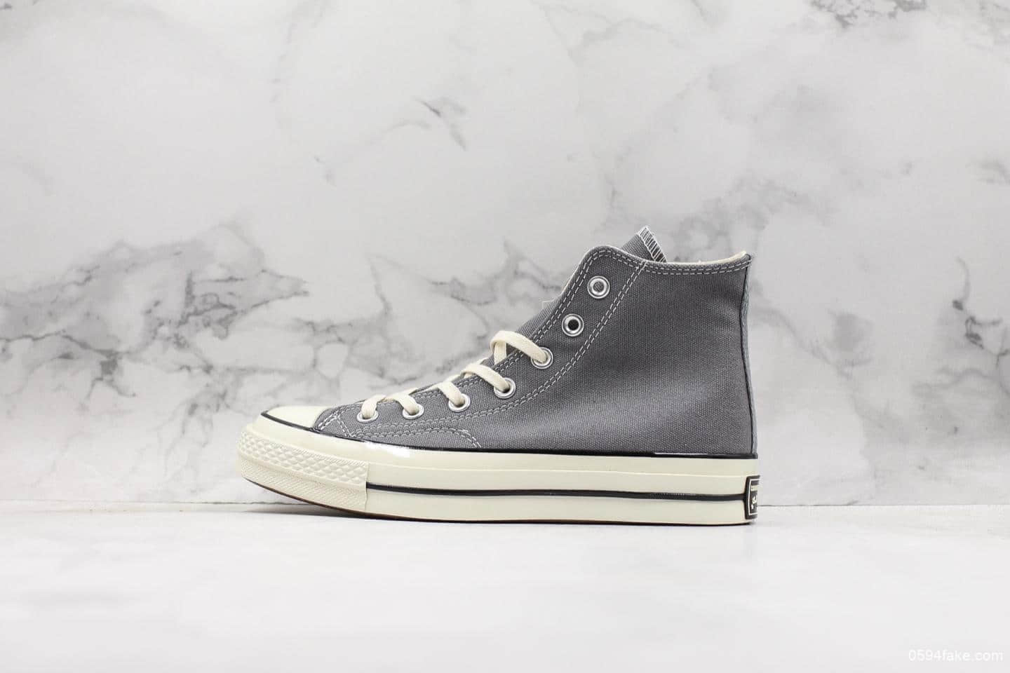 匡威Converse Chuck 70高帮水泥灰1970s帆布鞋公司级带半码 硫化蓝底立体三星标 (ID:11327) - 图片1