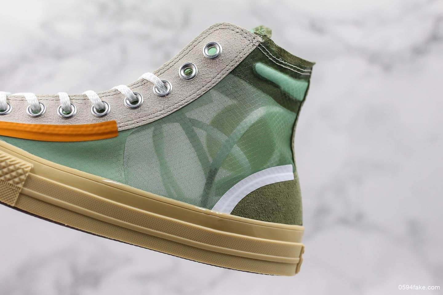 匡威OFF-GREEN x Converse Chuck Taylor All Star 1970s公司级联名款进口透明绿色网纱高帮结构绿色原厂定制独家配色 货号:165603C
