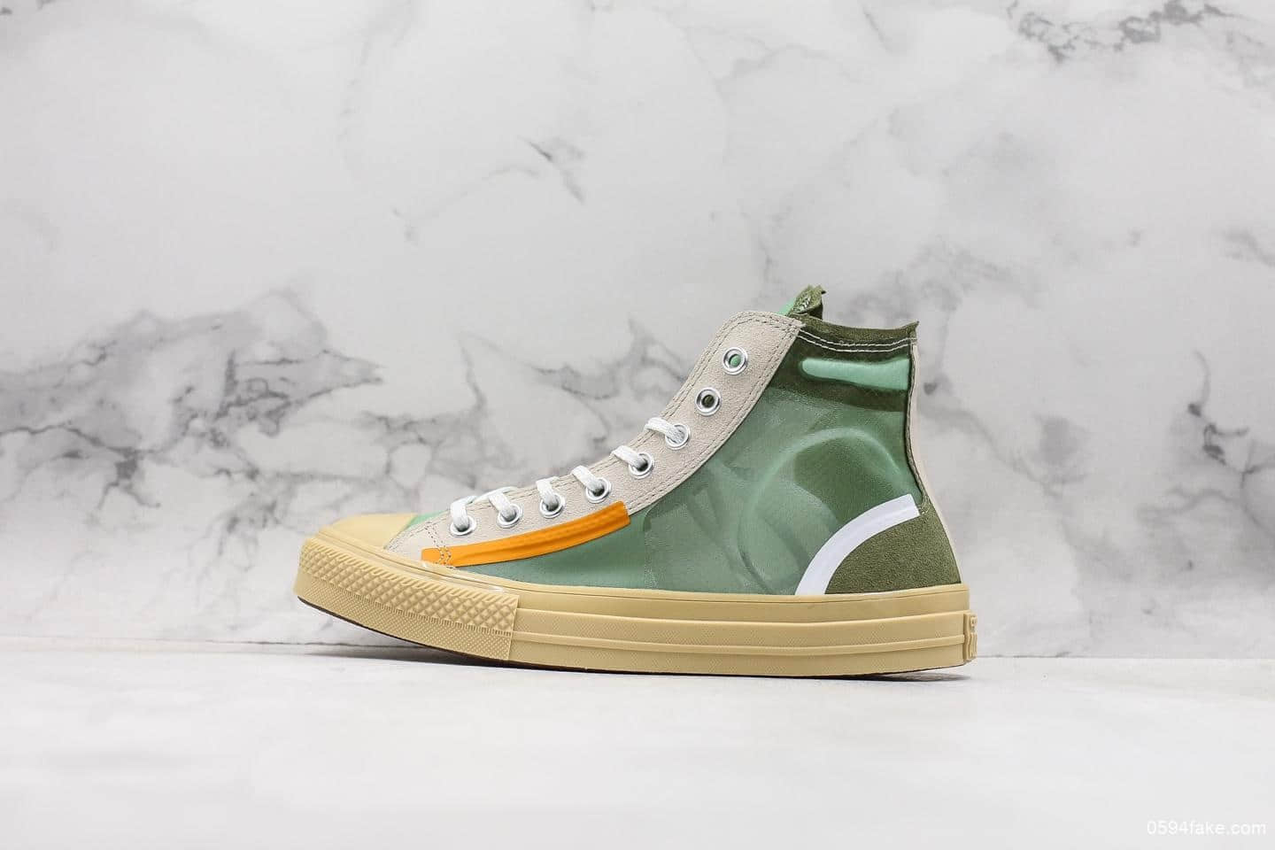 匡威OFF-GREEN x Converse Chuck Taylor All Star 1970s公司级联名款进口透明绿色网纱高帮结构绿色原厂定制独家配色 货号:165603C