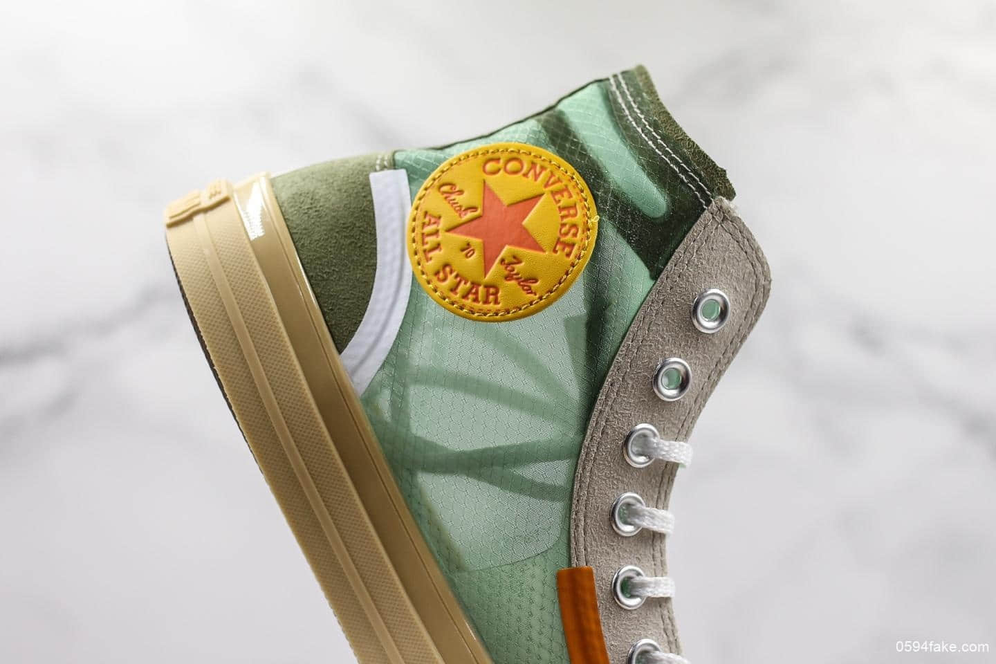 匡威OFF-GREEN x Converse Chuck Taylor All Star 1970s公司级联名款进口透明绿色网纱高帮结构绿色原厂定制独家配色 货号:165603C