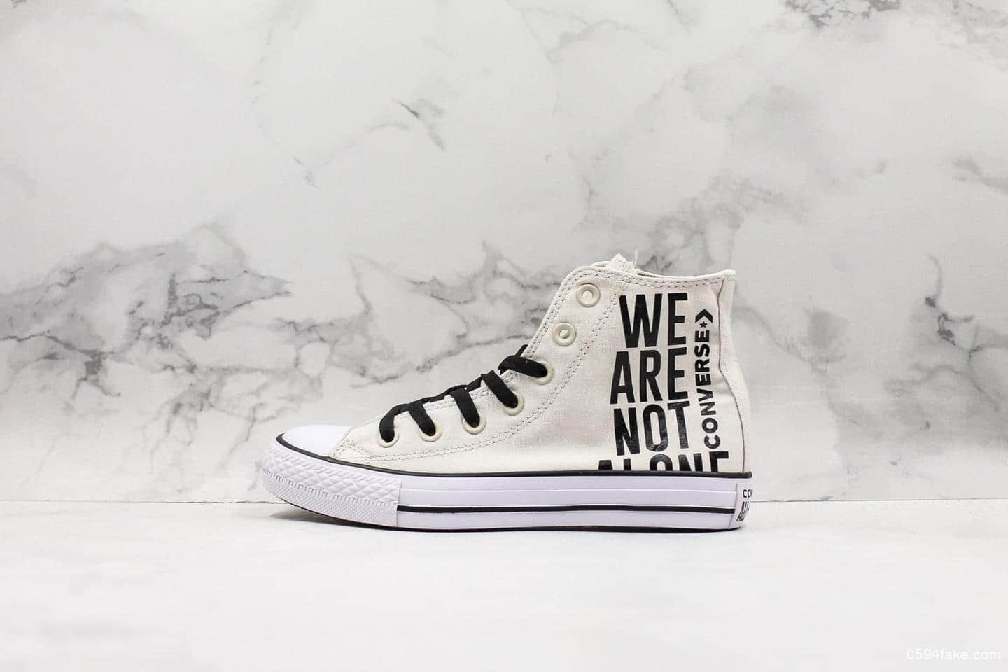 匡威Converse Chuck Taylor Ctas Hi We Are Not Alone Hi真标高品质明星系列经典高帮帆布休闲运动硫化鞋大学白黑标语 (ID:12555) - 图片1