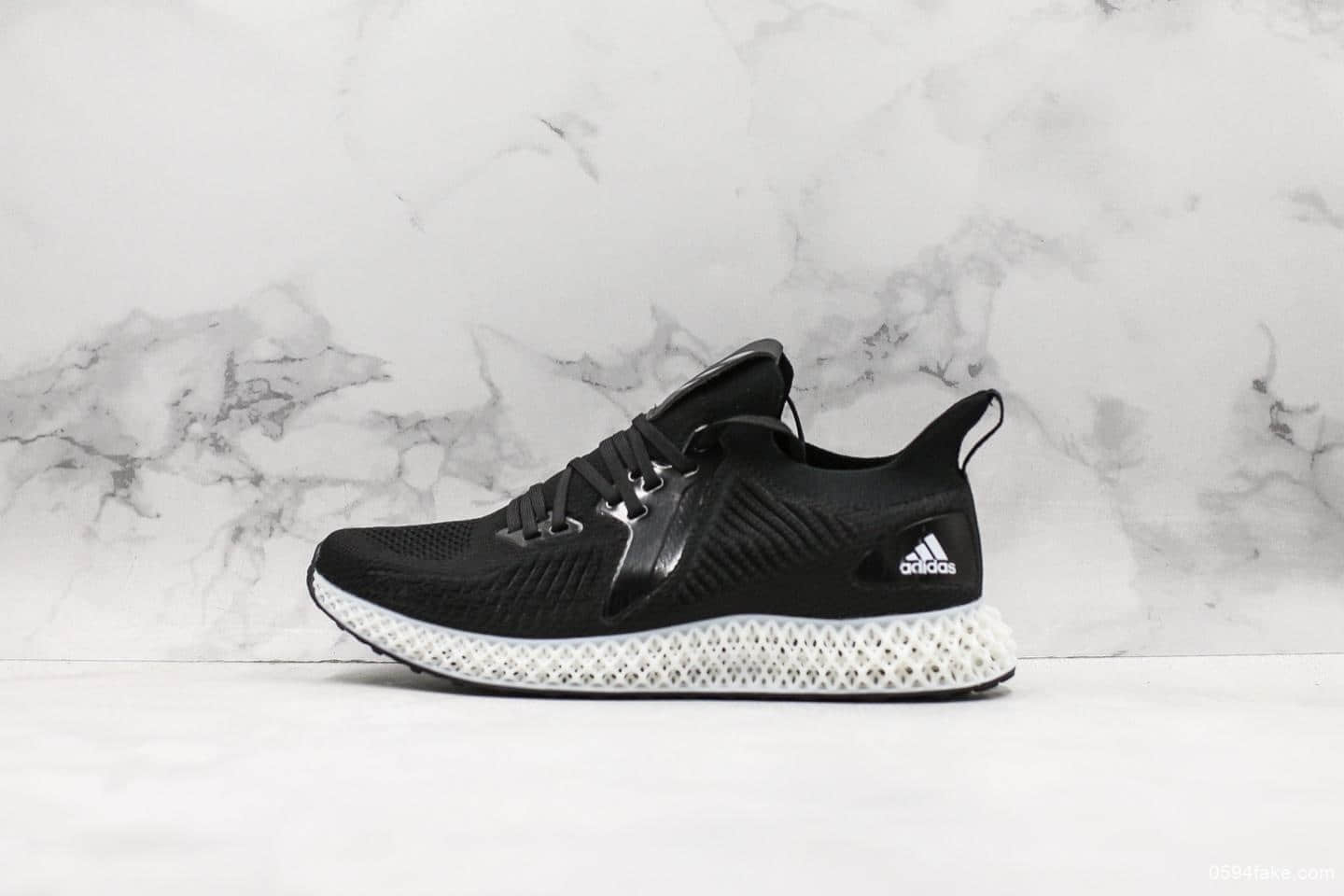 阿迪达斯adidas Alphaedge 4D 2.0 Future M纯原版本4D打印技术阿尔法针织呼吸面套脚休闲运动慢跑鞋黑压纹白底 (ID:12587) - 图片1