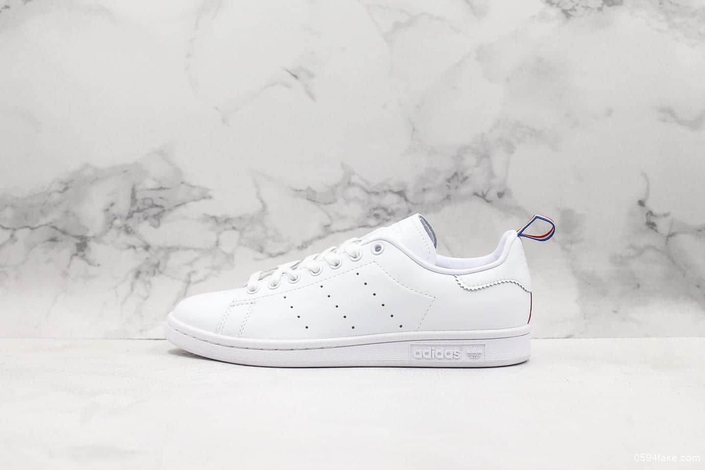 阿迪达斯Adidas Stan Smith法国限定史密斯纯原版本彩旗尾软头层荔枝纹全新配色休闲百搭小白鞋 (ID:12728) - 图片1