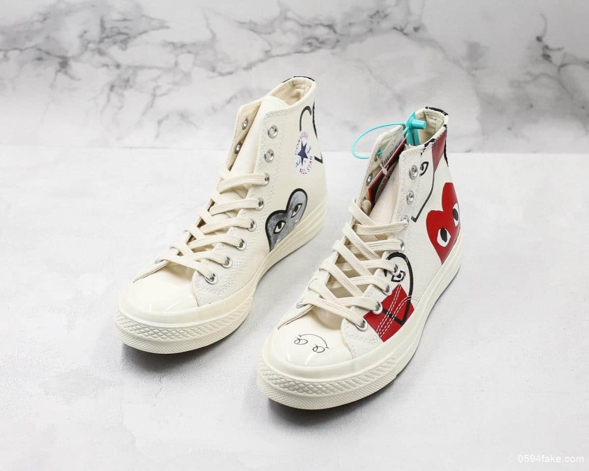 匡威敏感内容G Play x CONVERSE 1970s川久保玲联名爱心涂鸦高帮帆布休闲鞋公司级带半码全新大盒版本原厂硫化双围条蓝底