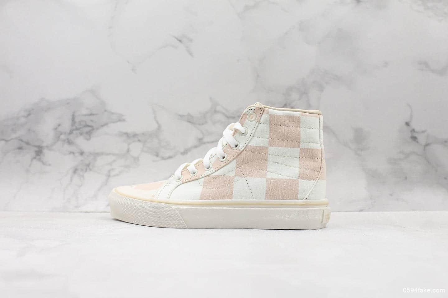 万斯Vans Sk8-Hi真标硫化复古大棋盘格高帮帆布鞋滑板鞋小红书爆款淡粉色 (ID:13214) - 图片1