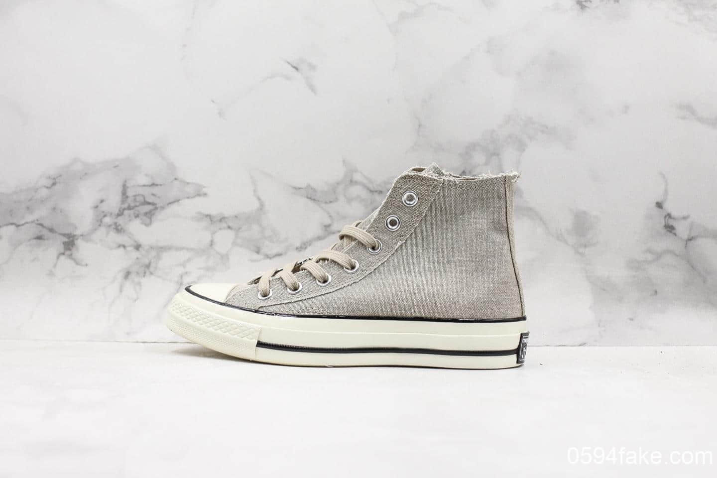 匡威Converse Chuck Taylor All Star真标硫化蓝底工艺原楦开发版原标原盒正确PU蓝底草木灰高帮帆布鞋 (ID:13500) - 图片1
