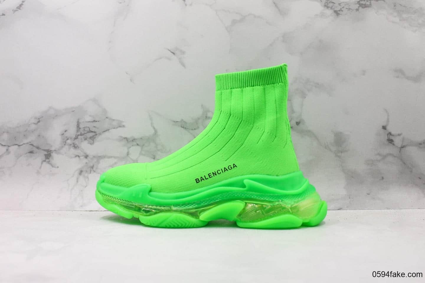 巴黎世家Balenciaga Triple S 2代袜子鞋绿色纯原版本透明气垫鞋双层复合金丝高弹针织网棉全组合氮气大底 (ID:14537) - 图片1