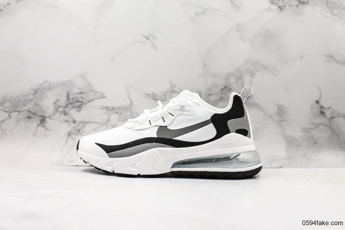 耐克Nike Air Max 270 React White Black Grey270纯原版本瑞亚赛车系列后半掌气垫百搭运动慢跑鞋白灰黑 货号:AQ9087-103