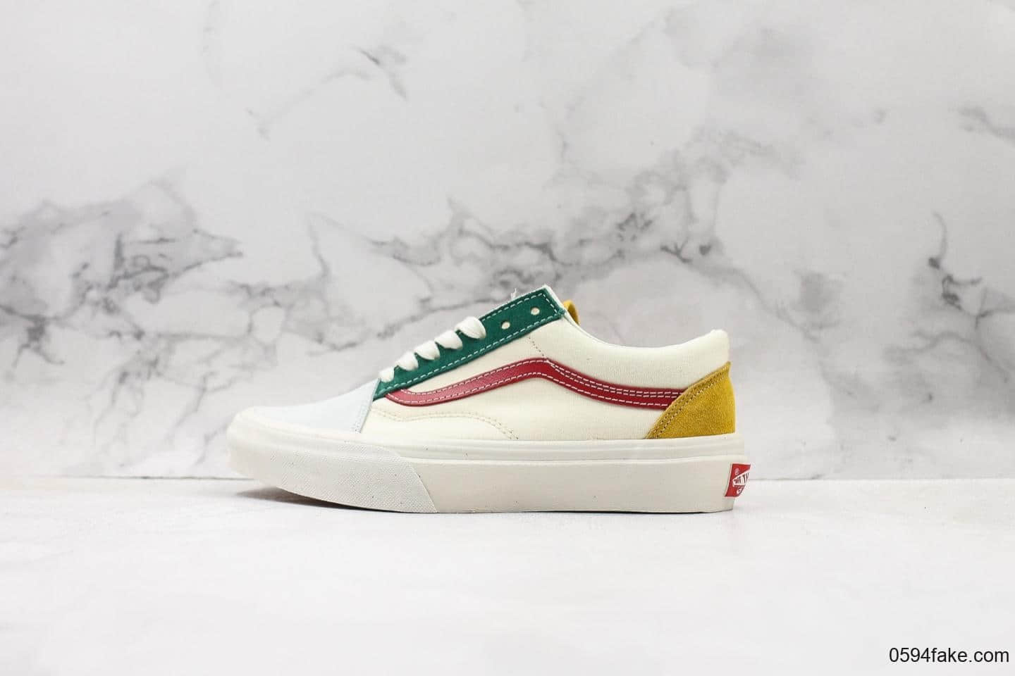 万斯Vans OG Old Skool Vault全新米色红绿结合滑板鞋真标硫化版本原厂钢印原标原盒 (ID:15407) - 图片1