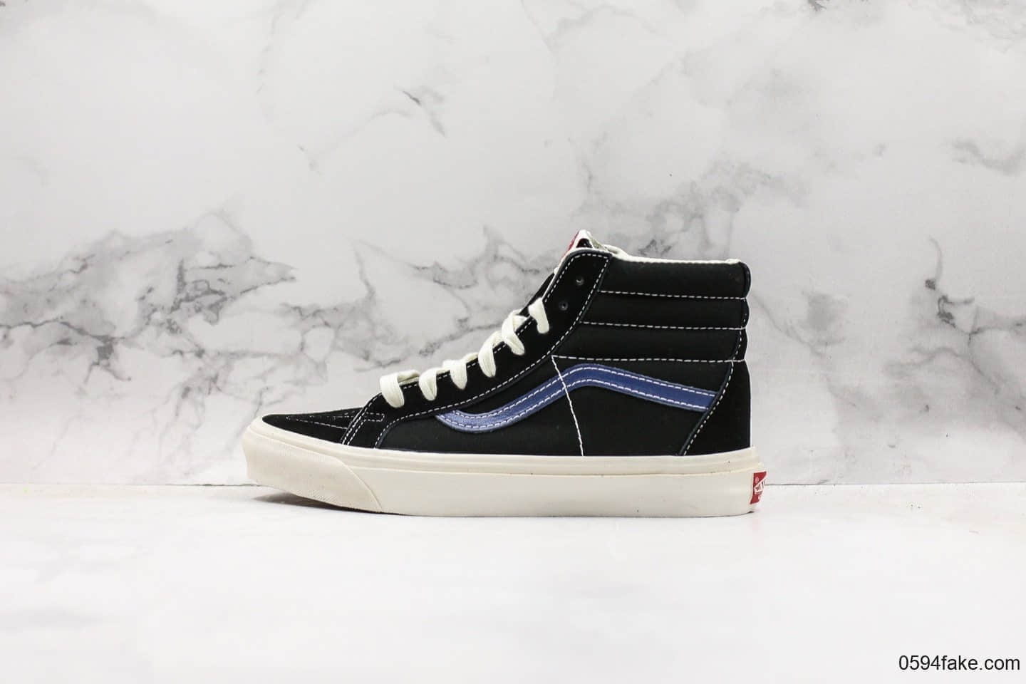 万斯Vans Vault OG SK8-Hi LX安纳海姆高帮板鞋黑蓝条公司级带半码 正确翘头鸟嘴贴合弧度硫化1：1 (ID:15819) - 图片1