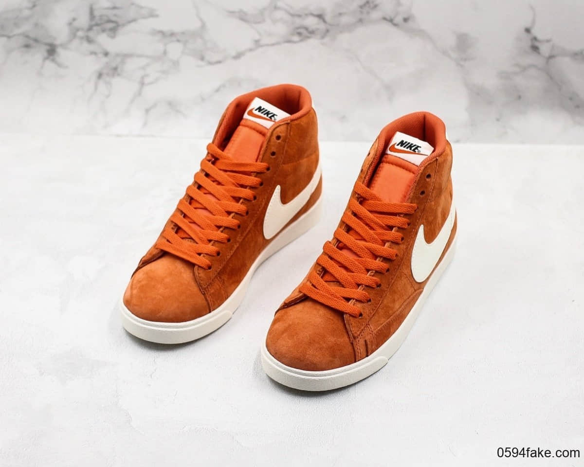 耐克Nike Blazer Mid Vintage Suede开拓者中帮休闲板鞋橙色公司级带半码 进口猪八材质原厂内部档案开发 货号:917862-800