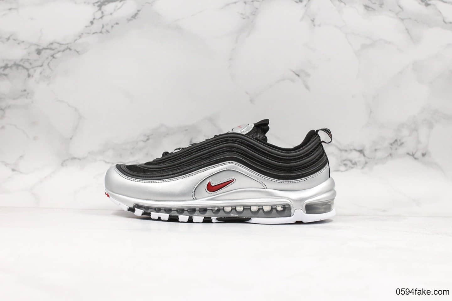 耐克Nike Air Max 97 QS Metallic Pack纯原版本重金属复古气垫百搭休闲运动慢跑鞋银黑红子弹男女鞋最高品质正确细节版本 (ID:17751) - 图片1