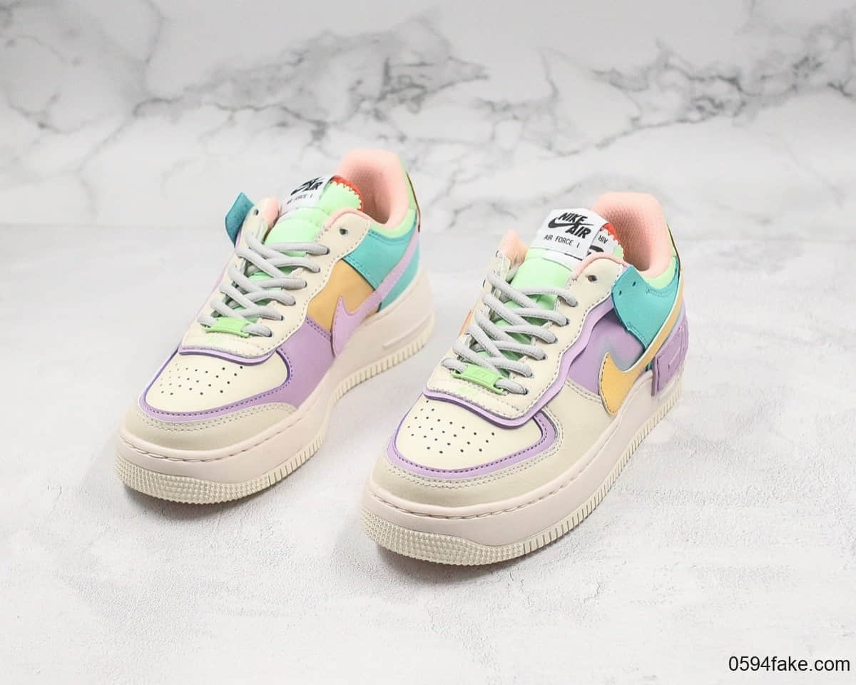 耐克Nike Air Force 1 Shadow “Tropical Twist”拼接马卡龙糖果粉公司级原鞋开发原装组合原底头层小牛皮 货号:CI0919-101