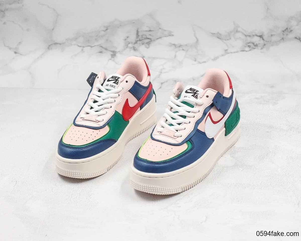 耐克Nike Air Force 1 “Shadow”空军一号AF1影子系列板鞋蓝粉绿纯原双层轻量EVA发泡中底 货号:CI0919-400