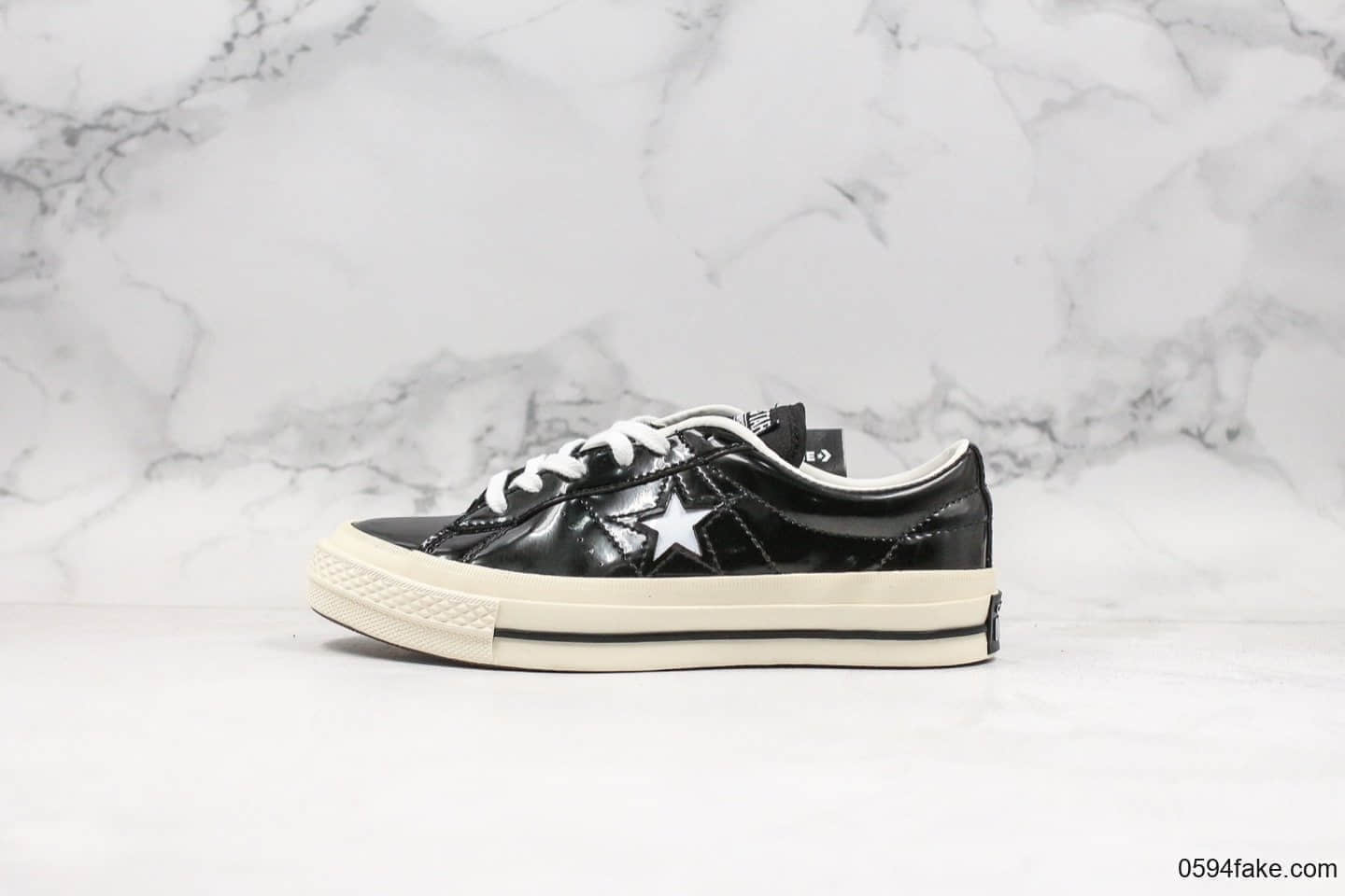 匡威Converse One Star木村一星硫化鞋黑白皮面板鞋公司级拼接头层牛皮正确蓝底原盒原标 (ID:19895) - 图片1