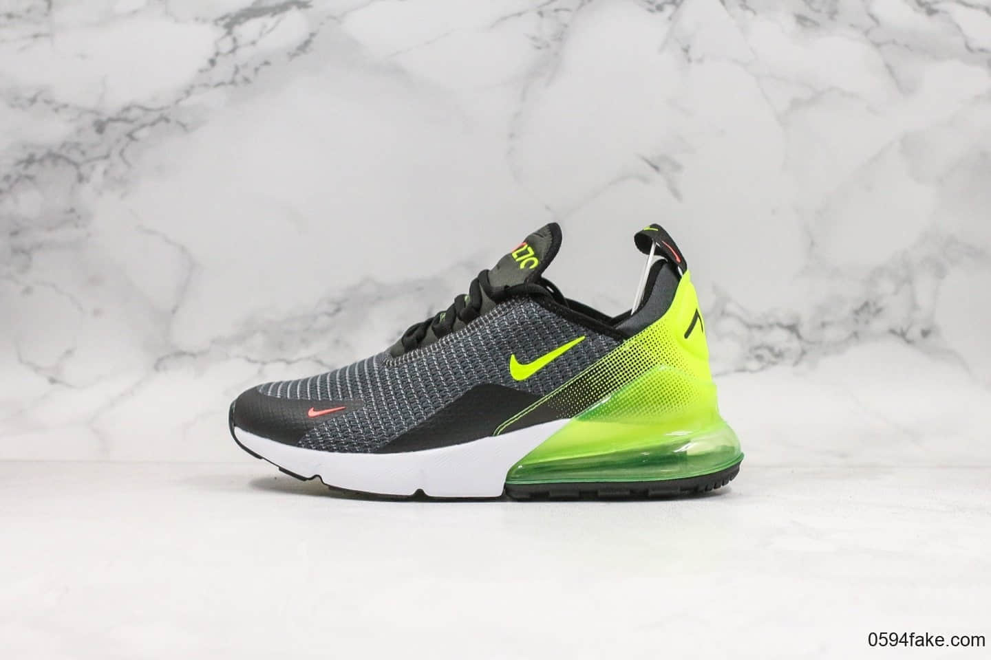 耐克Nike Air Max 270网面半掌气垫跑步鞋黑灰荧光绿3M满天星公司级带半码原档案数据开发客供xp气垫 (ID:19931) - 图片1