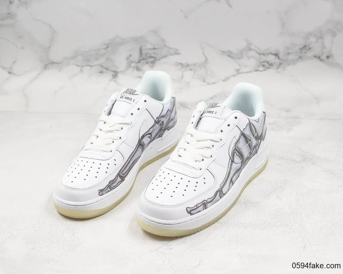 耐克Nike Air Force 1 “Skeleton”空军一号板鞋AF1万圣节白色敏感内容骨骼公司级带半码全新升级鞋面对比原鞋 货号：BQ7541-100