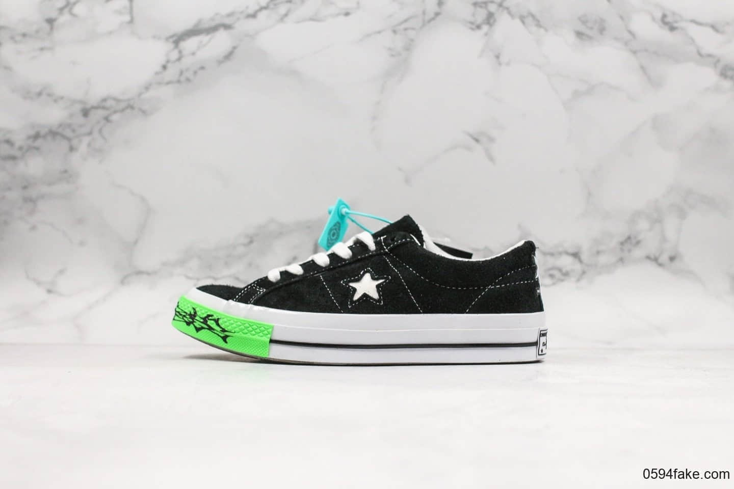匡威sadboys Gear x Converse x One star Toxic系列公司级版本经典黑色麂皮荧光一星系列经典低帮复古皮革休闲百搭硫化板鞋萤光绿老虎头经典黑一星 (ID:20342) - 图片1