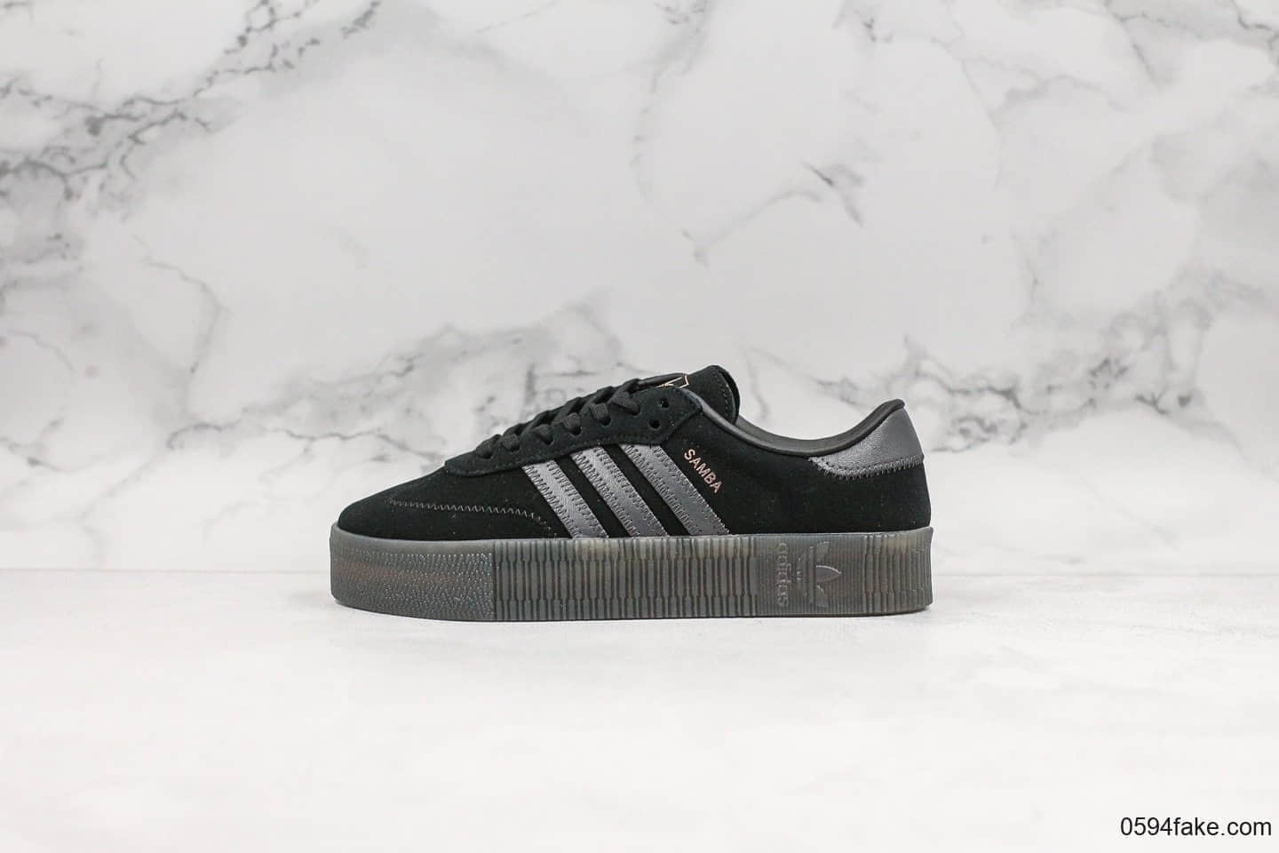 阿迪达斯Adidas Originals Samba Rose W公司级版本桑巴系列经典松糕鞋黑银配色增高板鞋平台专供进口头层皮版本 (ID:20445) - 图片1