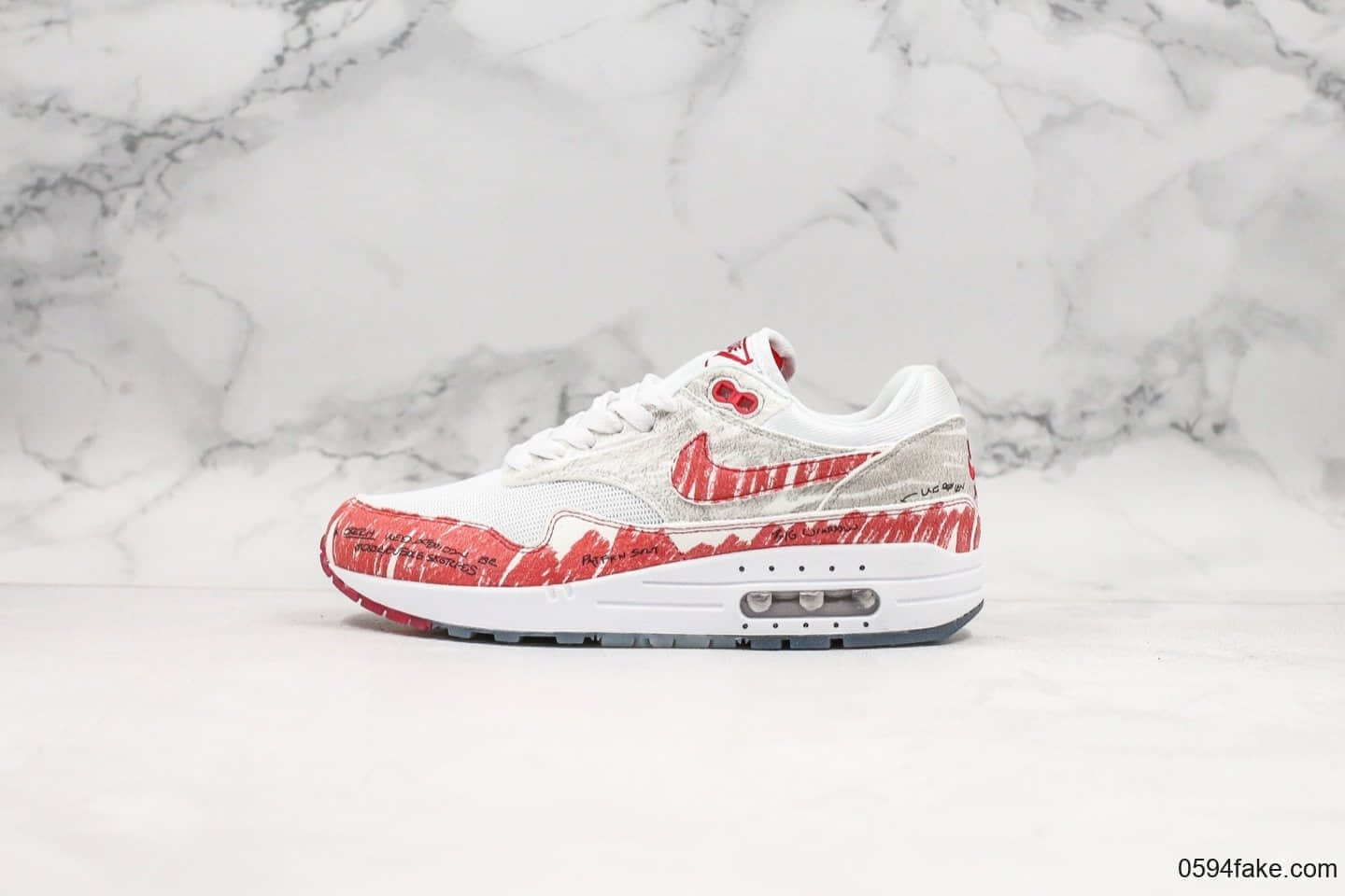 耐克Nike Air Max 1 Sketch Schematic公司级版本手绘涂鸦二次元红手稿黑线描绘小气垫运动潮鞋 (ID:20587) - 图片1