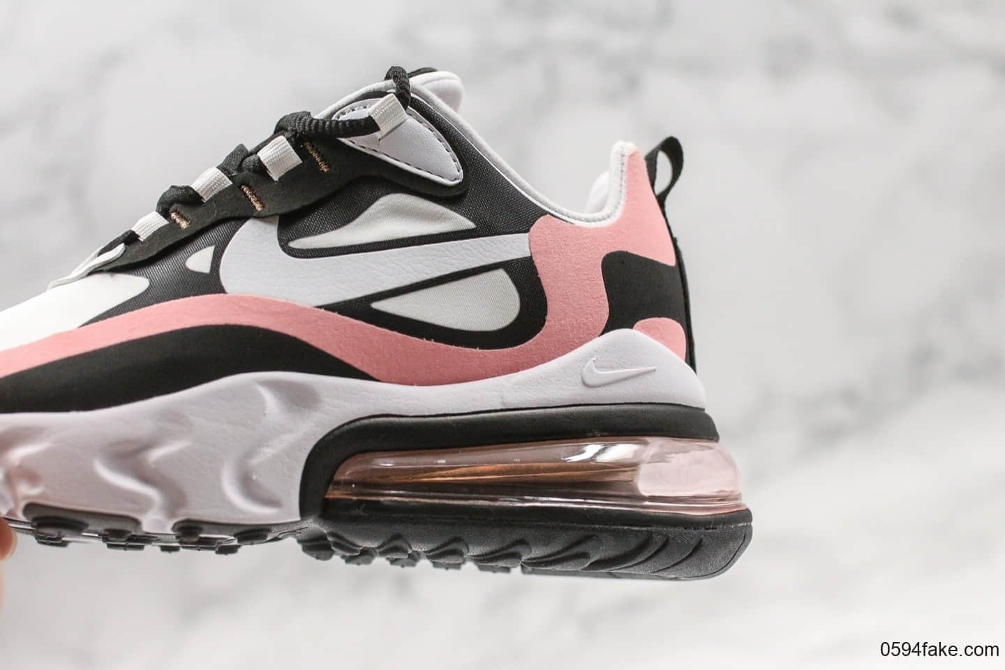 耐克Nike React Air Max 270 React纯原版本黑粉白高桥盾网纱系列机能半掌气垫跑步鞋 货号:AT6174-005