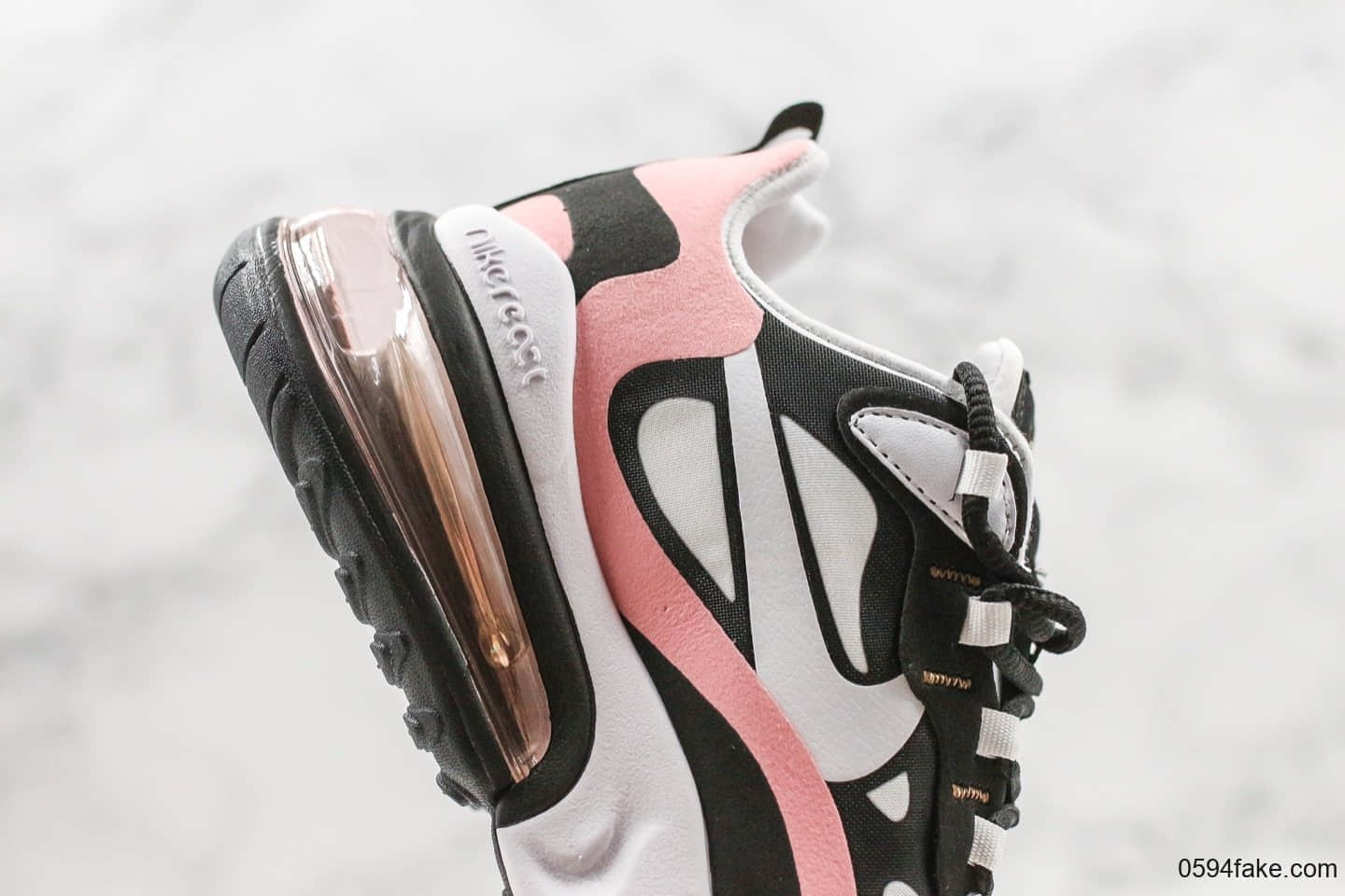 耐克Nike React Air Max 270 React纯原版本黑粉白高桥盾网纱系列机能半掌气垫跑步鞋 货号:AT6174-005