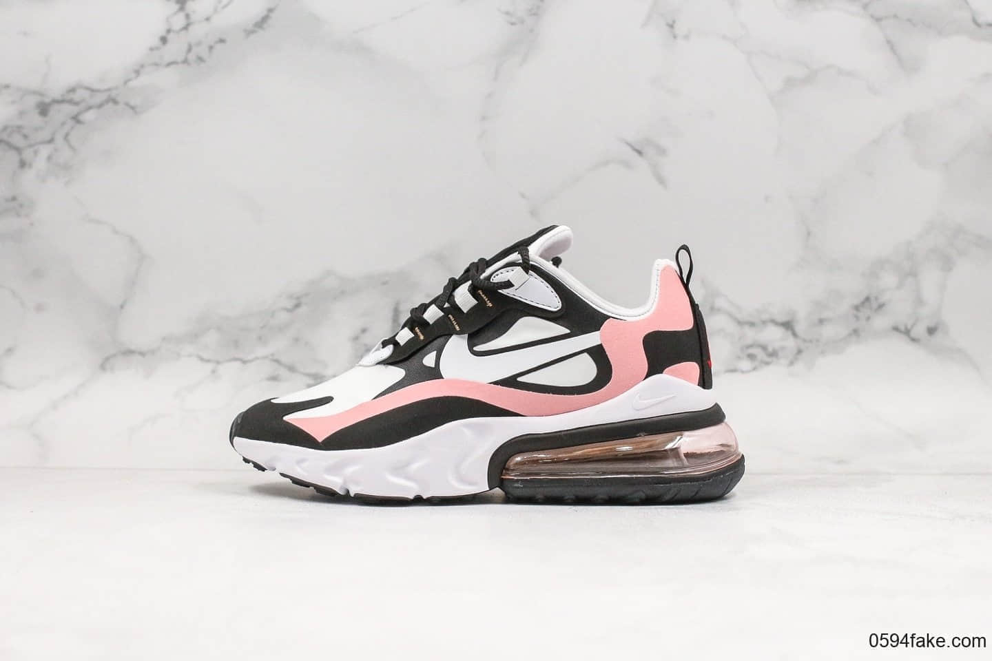 耐克Nike React Air Max 270 React纯原版本黑粉白高桥盾网纱系列机能半掌气垫跑步鞋 货号:AT6174-005