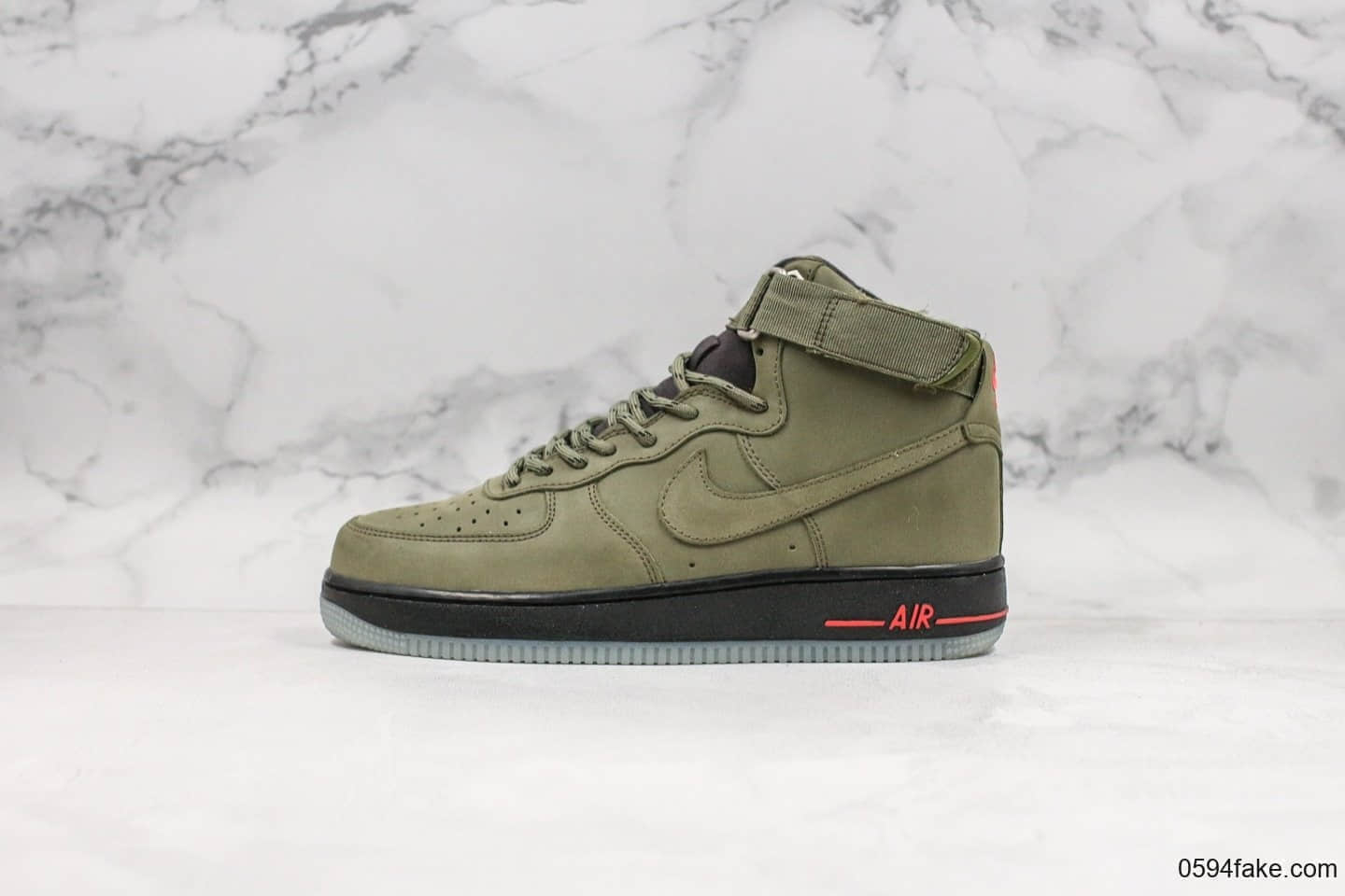 耐克Nike Air Force 1 High ’07纯原版本高帮空军一号新版2019麂皮橄榄绿配色搭配同色系尼龙鞋带内置气垫 (ID:21061) - 图片1