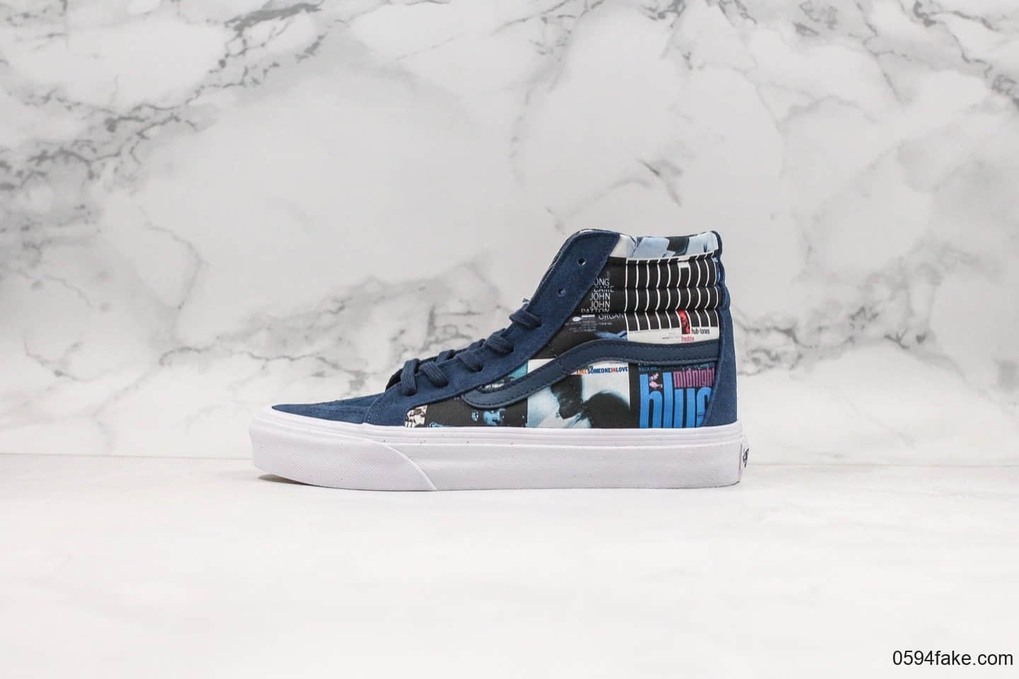 万斯VANSx DQM x Blue Note公司级版本三方联名限量款蓝色图案全新配色原装抽屉鞋盒搭配全猪八材质鞋面原厂硫化带钢印 货号:VN-0OZEG4X