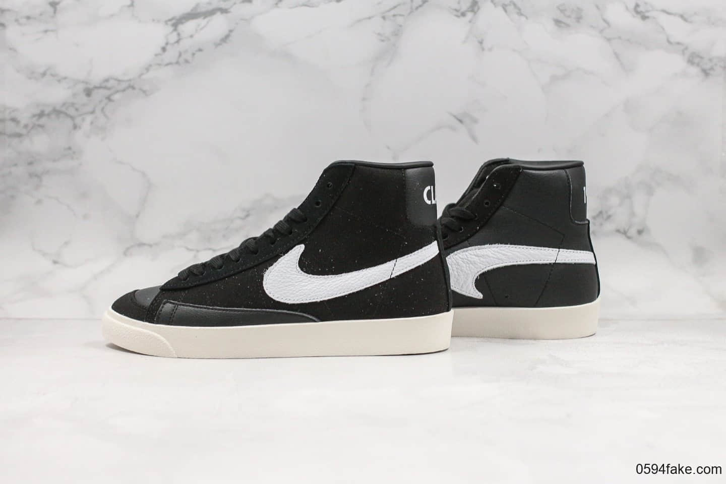 耐克Nike Blazer Mid Class 1977 x Slam Jam纯原版本高帮开拓者联名款经典开拓者高帮百搭休闲运动板鞋白灰黑帆布拼接鸳鸯钩设计 (ID:22639) - 图片1